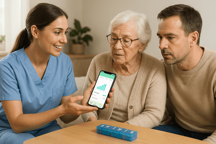 Sykepleier forklarer Tablaid til familie